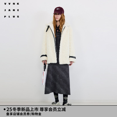 VVNK JANE PLUS2025冬季新款拼接皮草立领大衣外套女J540372037C