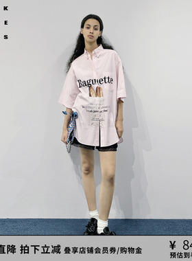 VVNK JANE PLUS春季宽松法棍印花条纹衬衫女J510469003A