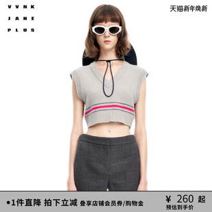 全羊毛纱线 VVNK 新品 PLUS春季 合体V领背心女J311261603A JANE