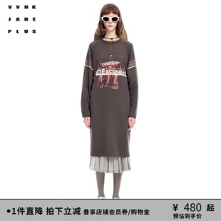 VVNK PLUS春季 新品 圆领印花海军风卫衣连衣裙女J310653306B JANE