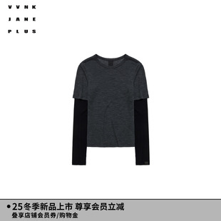 JANE VVNK PLUS2025冬季 新款 女 拼接假两件打底衫 李兰迪同款