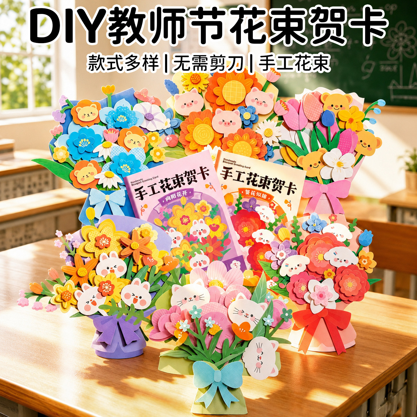 教师节礼物送女老师2026新款幼儿园小学生手工制作diy花束贺卡创意3D立体动手工diy材料贺卡男高级感祝福生日