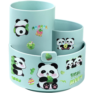 可爱熊猫笔筒！超大容量旋转笔筒儿童女孩小学生桌面书桌笔桶男孩多功能文具收纳盒办公室书桌放装插笔的笔盒