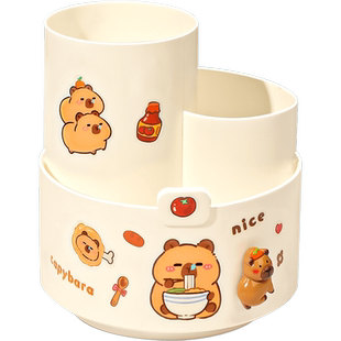 加入豚门！卡皮巴拉旋转笔筒儿童女孩小学生书桌桌面男孩大容量笔桶多功能文具收纳盒办公室桌面创意可爱笔盒