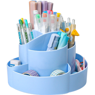 双层大号360度旋转笔筒儿童男孩小学生桌面文具收纳盒多功能超大容量分区书桌置物架办公室可爱创意摆件笔桶