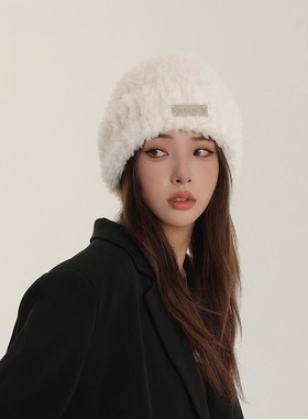 Monstar Lee日本设计师联名款毛绒帽子女冬季毛茸茸白色针织冷帽