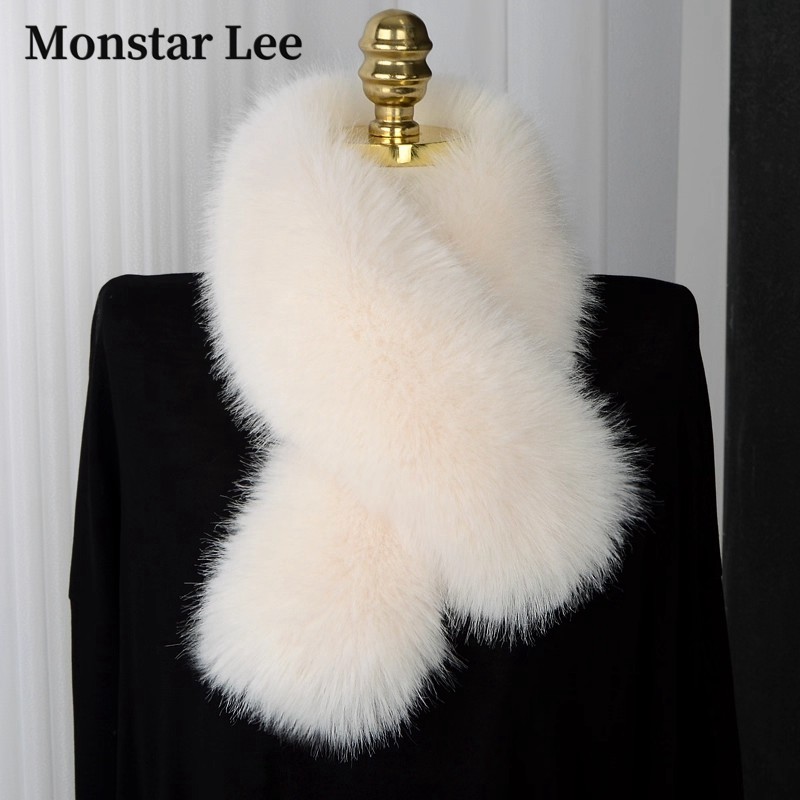 Monstar Lee日本设计师联名款狐狸毛围巾女冬季加厚双面毛领围脖