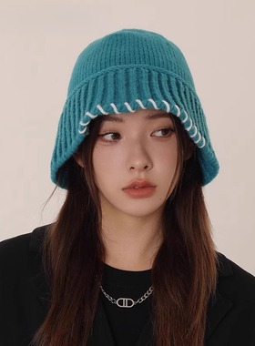 Monstar Lee日本设计师联名款毛线帽子女冬保暖套头显脸小针织帽