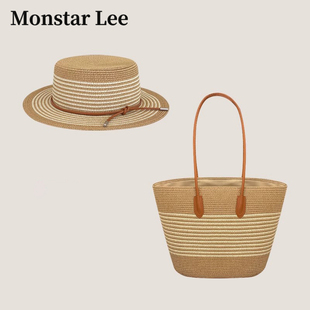 编织包草编遮阳防晒草帽时尚 单肩包 Lee日本设计师联名款 Monstar