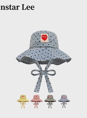 Monstar Lee日本设计师联名款爱心格纹渔夫帽子女夏季大檐防晒帽
