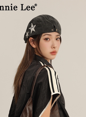 Winnie Lee日本设计师联名款复古反戴做旧鸭舌帽女星星牛仔贝雷帽