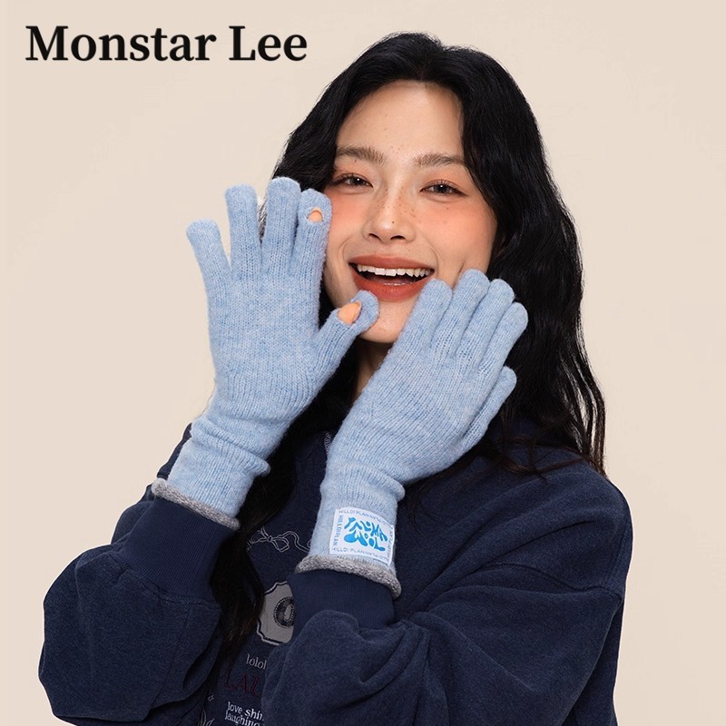Monstar Lee日本设计师联名款针织手套女冬季可触屏分指手套保暖,服饰配件/皮带/帽子/围巾,手套,淘宝优惠券,粉丝福利购,淘宝优惠卷