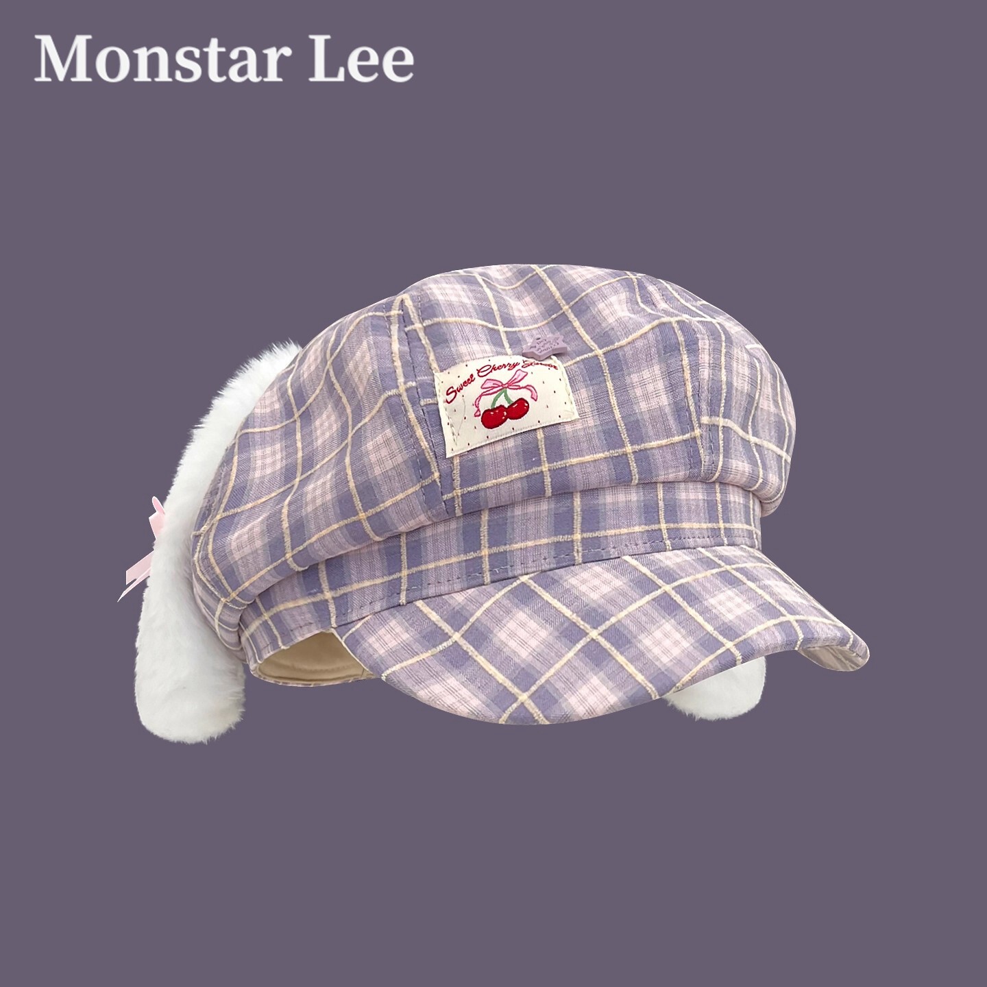 Monstar Lee日本设计师联名款可爱毛绒兔耳蝴蝶结八角帽子贝雷帽