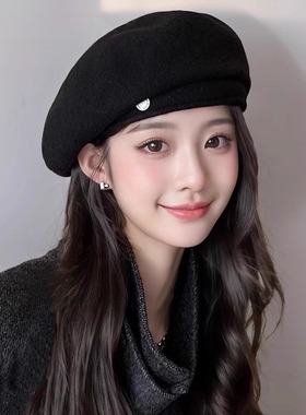 Monstar Lee日本设计师联名款羊毛呢贝雷帽女显脸小复古画家帽子