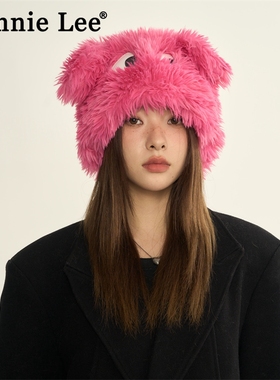 Winnie Lee日本设计师联名款可爱搞怪小狗帽子女秋冬季毛绒雷锋帽