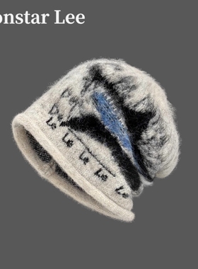 Monstar Lee日本设计师联名款复古字母针织堆堆帽冬保暖包头冷帽