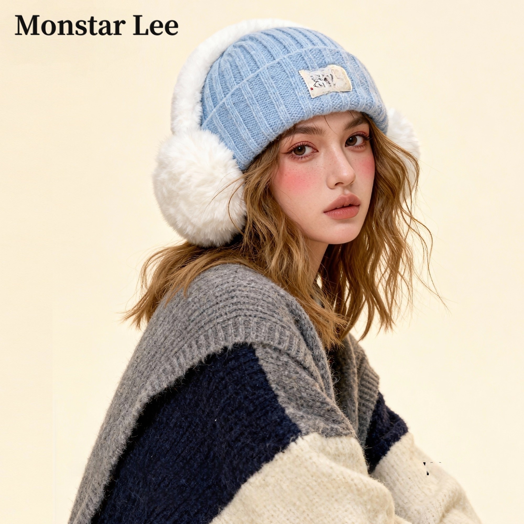 Monstar Lee日本设计师联名款毛绒耳捂子毛线帽女冬保暖护耳帽子,服饰配件/皮带/帽子/围巾,帽子,淘宝优惠券,粉丝福利购,淘宝优惠卷
