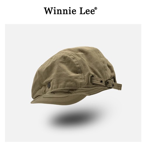 WinnieLee反戴贝雷帽复古卡其色