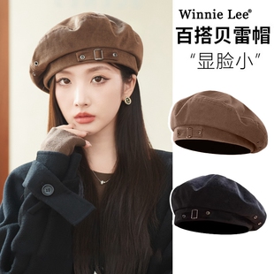 黑色贝雷帽女秋冬季 大头围画家帽复古 Lee日本设计师联名款 Winnie