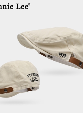 Winnie Lee日本设计师联名款反戴白色贝雷帽英伦前进画家帽子夏季