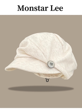 Monstar Lee日本设计师联名款复古贝雷帽女夏季褶皱堆堆帽画家帽