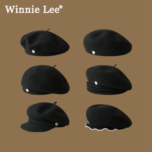 黑色贝雷帽时尚 帽子英伦复古风报童帽 Lee日本设计师联名款 Winnie