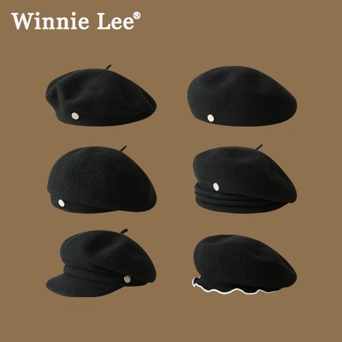 WinnieLee黑色贝雷帽时尚英伦