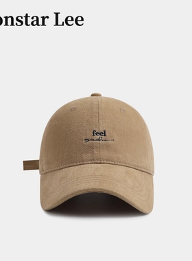 Monstar Lee日本设计师联名款磨毛字母刺绣棒球帽子秋冬季鸭舌帽