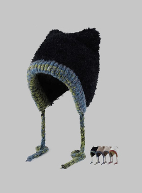 FaceLee日本设计师联名款可爱毛绒绒帽子秋冬保暖护耳包头套头帽