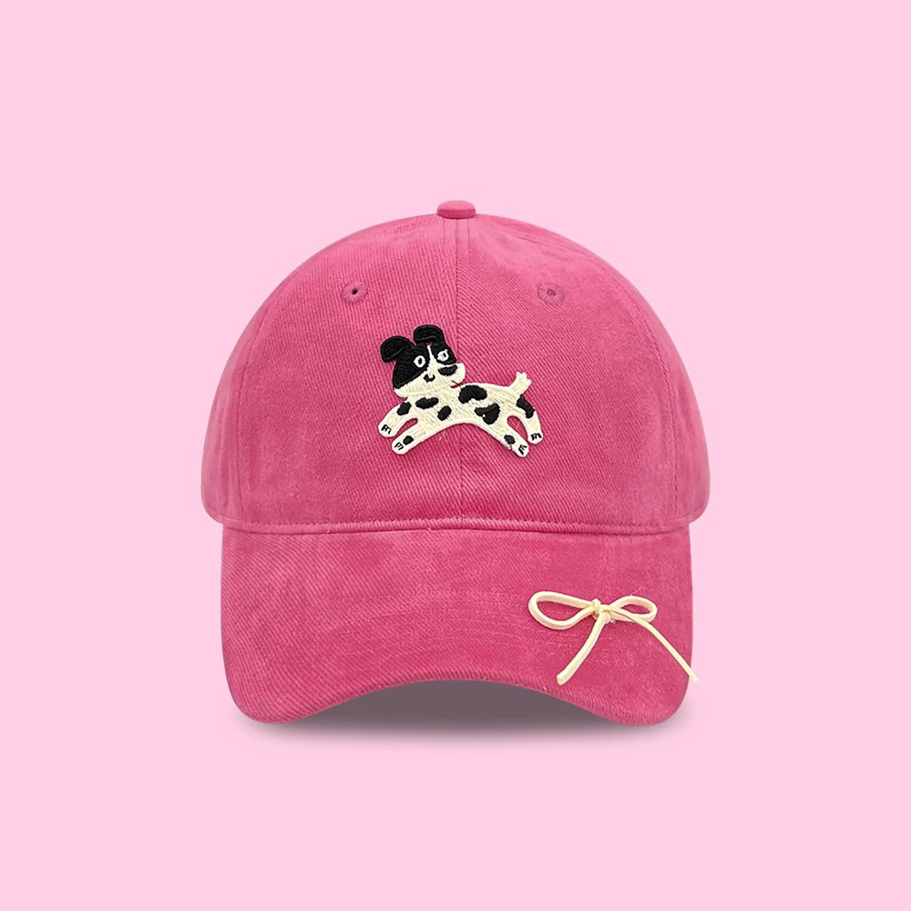 Monstar Lee日本设计师联名款小狗刺绣棒球帽子夏季蝴蝶结鸭舌帽