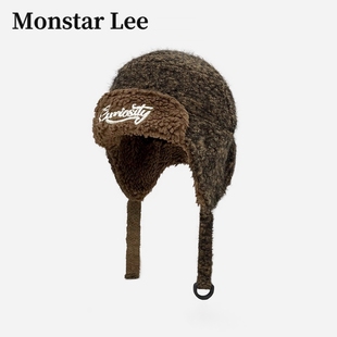 Monstar Lee日本设计师联名款字母毛绒雷锋帽子冬保暖东北飞行帽