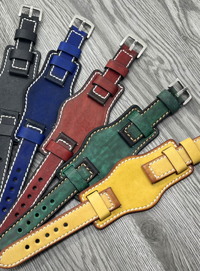 复古擦色手工真皮表带20 22 24mm经典BUND托盘真皮手表带男女款