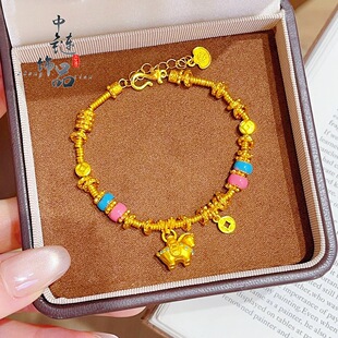 金店同款古法沙金珐琅彩唐马盘缠手链 新中式马上有钱花盘缠手链