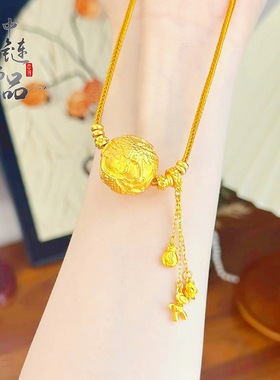中链手作金店同款古法沙金马上有钱花龙珠项链国风龙珠毛衣链