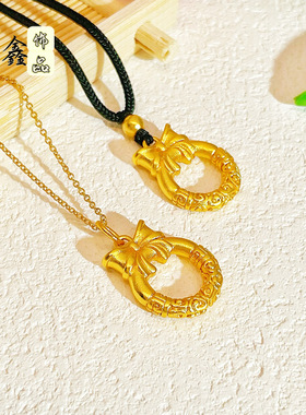 金色女士沙金公主吊坠编绳祥云圈项坠蝴蝶结平安扣挂坠女饰品个性