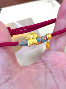 小红书同款沙金马上有钱方形福牌红绳手链女马年生肖编织手绳批发