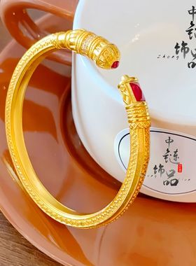 小红书爆款高保色古法沙金镶钻女王权杖手镯 中式宫廷风开口手环