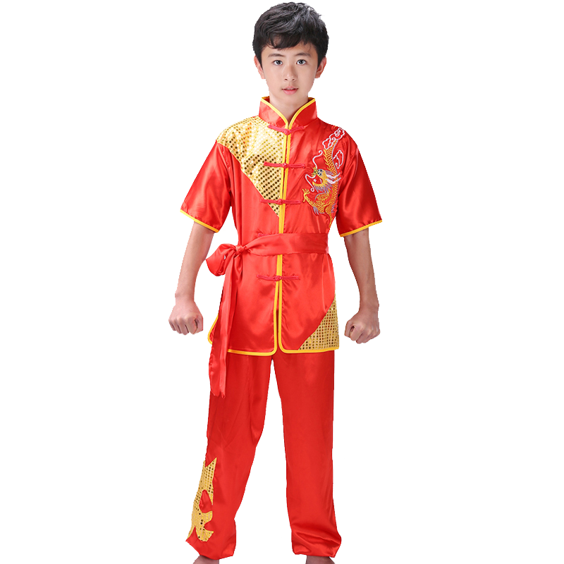 武术服短袖成人学生元旦功夫服刺绣龙练武衣太极服南拳长拳演出服