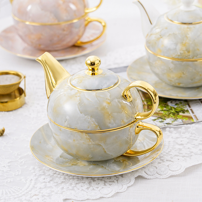大理石纹陶瓷子母壶杯壶套装创意个性下午茶单人壶一壶一杯家用