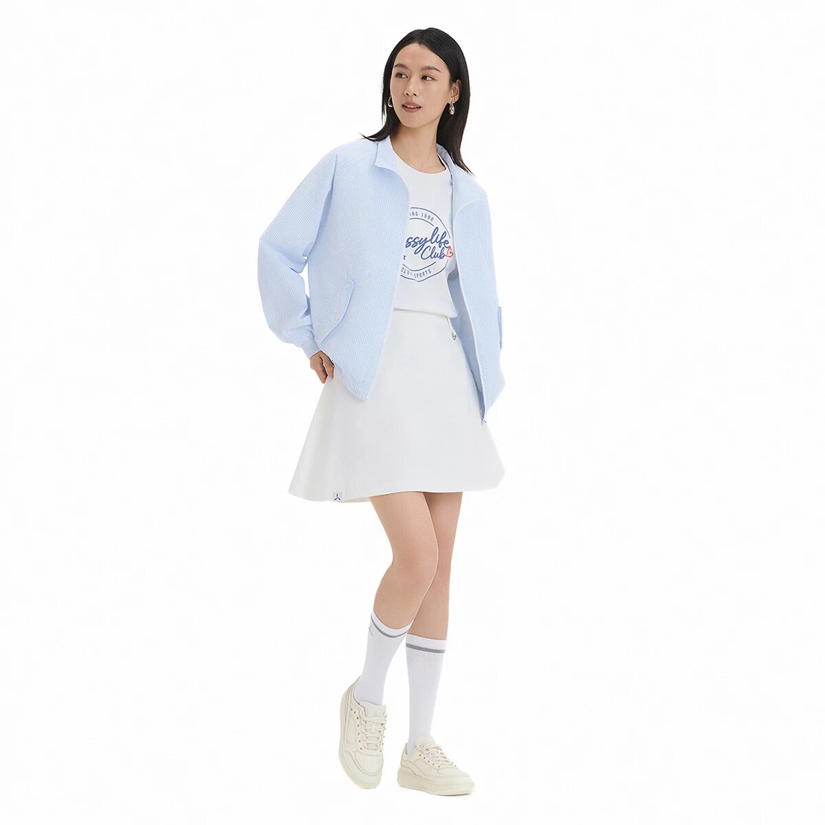 李宁正品1990 X Clove联名系列女子宽松条纹立领休闲外套AFDVC16