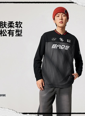 李宁反伍BADFIVE长袖T恤男士2025新款V领宽松针织运动服AAEV051