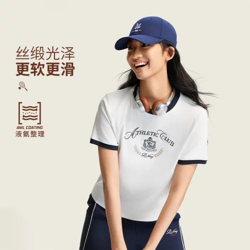 李宁女子舒适耐洗宽松短袖文化衫AHSW316-1