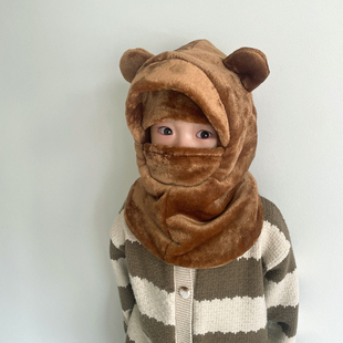 新款儿童帽子秋冬男女孩冬天保暖挡风帽子护额头遮脸围脖一体护耳