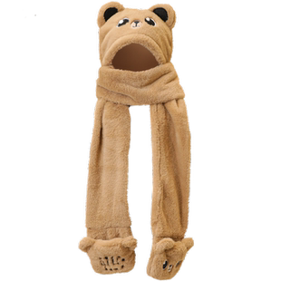 冬季儿童帽子围巾手套一体男女童毛绒卡通可爱护耳帽加厚保暖亲子