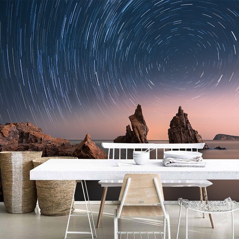 星空夜色墙纸星辰大海摄影拍照背景墙壁布民宿卧室装修壁纸3d唯美