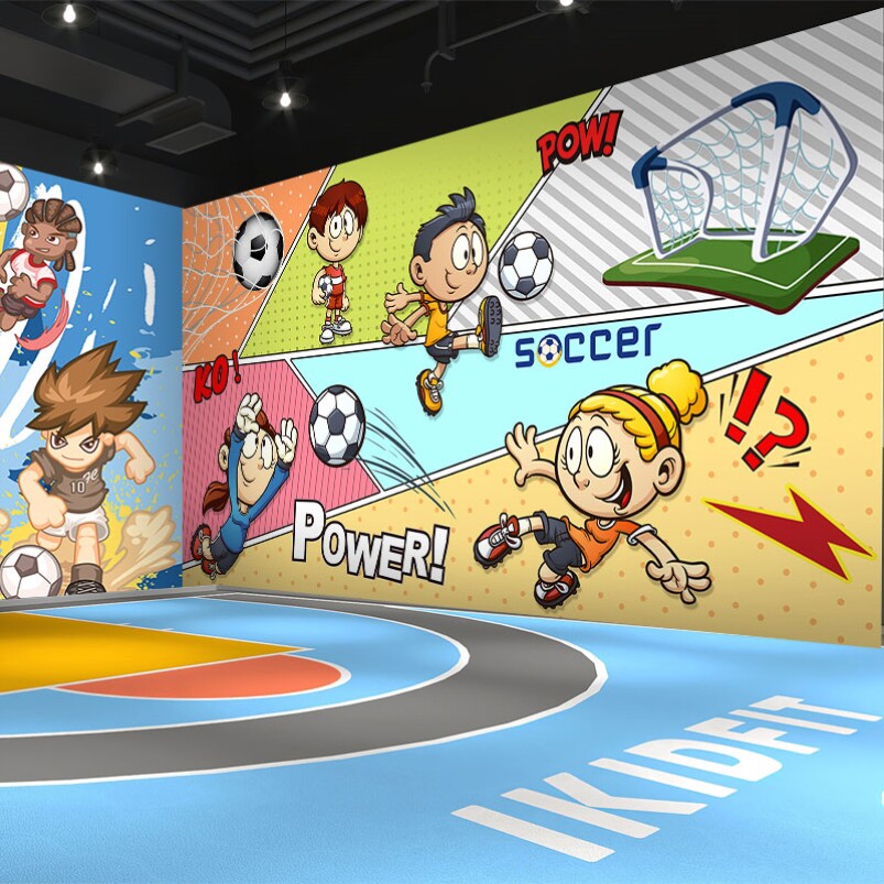 卡通主题足球墙纸儿童体育运动馆装饰背景墙少儿体适能馆布置壁纸