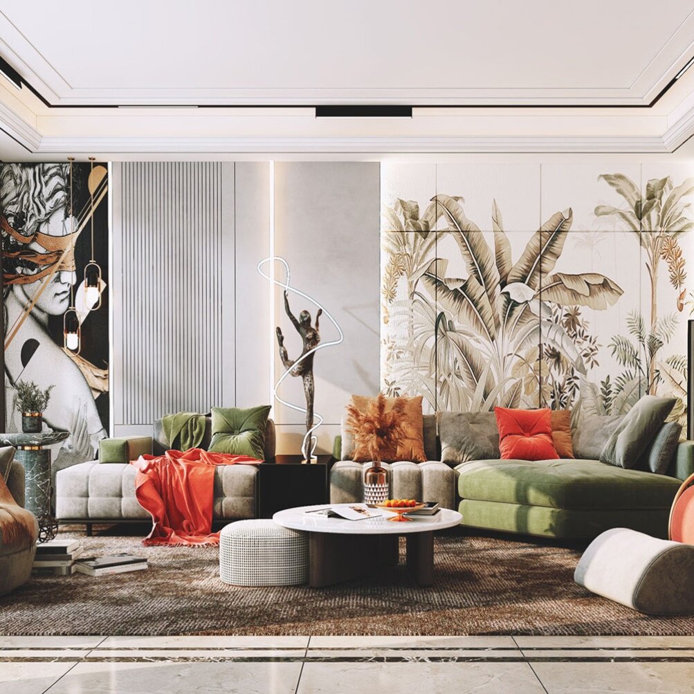 轻奢法式墙布简欧风格装修墙纸客厅沙发背景墙壁纸热带植物壁画3d