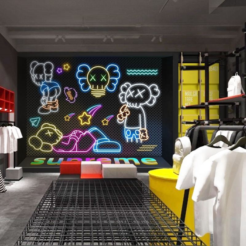 芝麻街KAWS服装店壁画潮牌暴力熊健身房墙纸时尚集装箱直播间壁纸