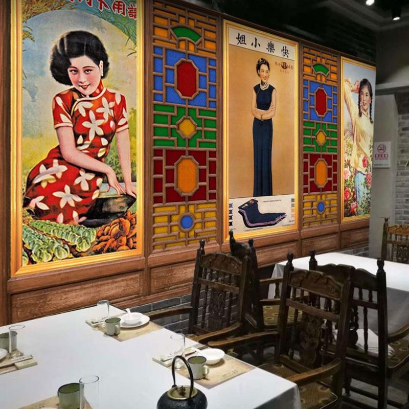 民国风剧本杀墙纸舞台场景布置怀旧旗袍舞台背景布老上海时期壁纸
