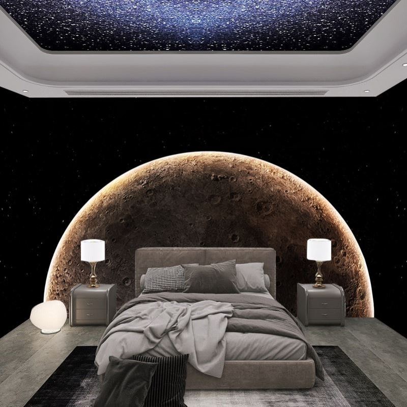 太空月球卧室背景墙纸星空壁布浮雕艺术表面网红打卡拍照酒吧壁纸